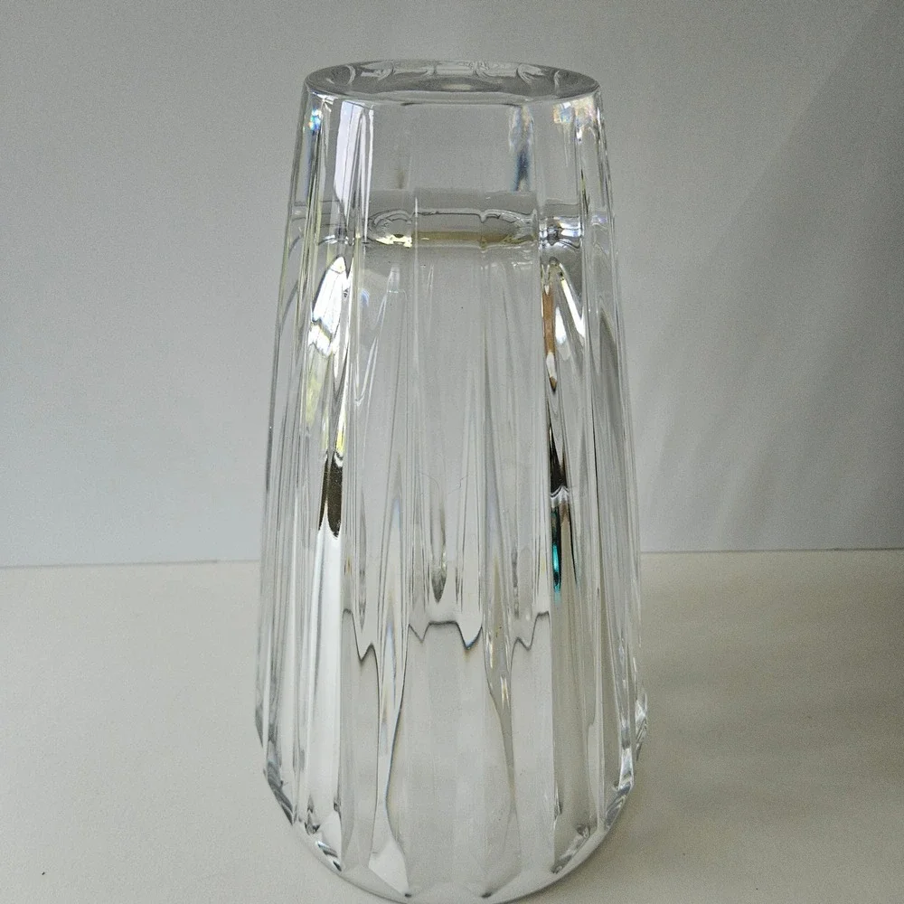 Lead Crystal Vase 10.5in Heavy Fluted Sides Czech-Style - Excellent